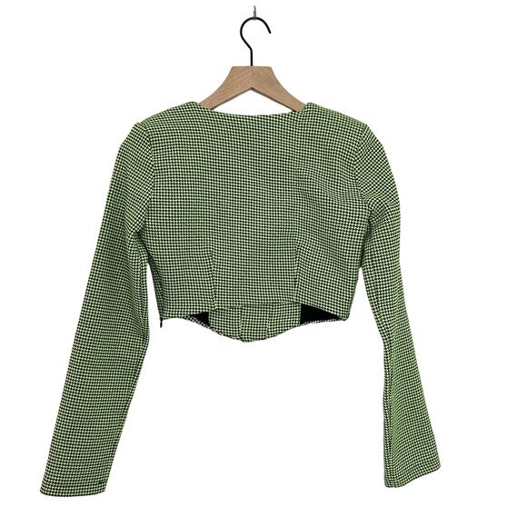Zara Houndstooth Neon Green Corset Bustier Crop Top Size small - Picture 4 of 12